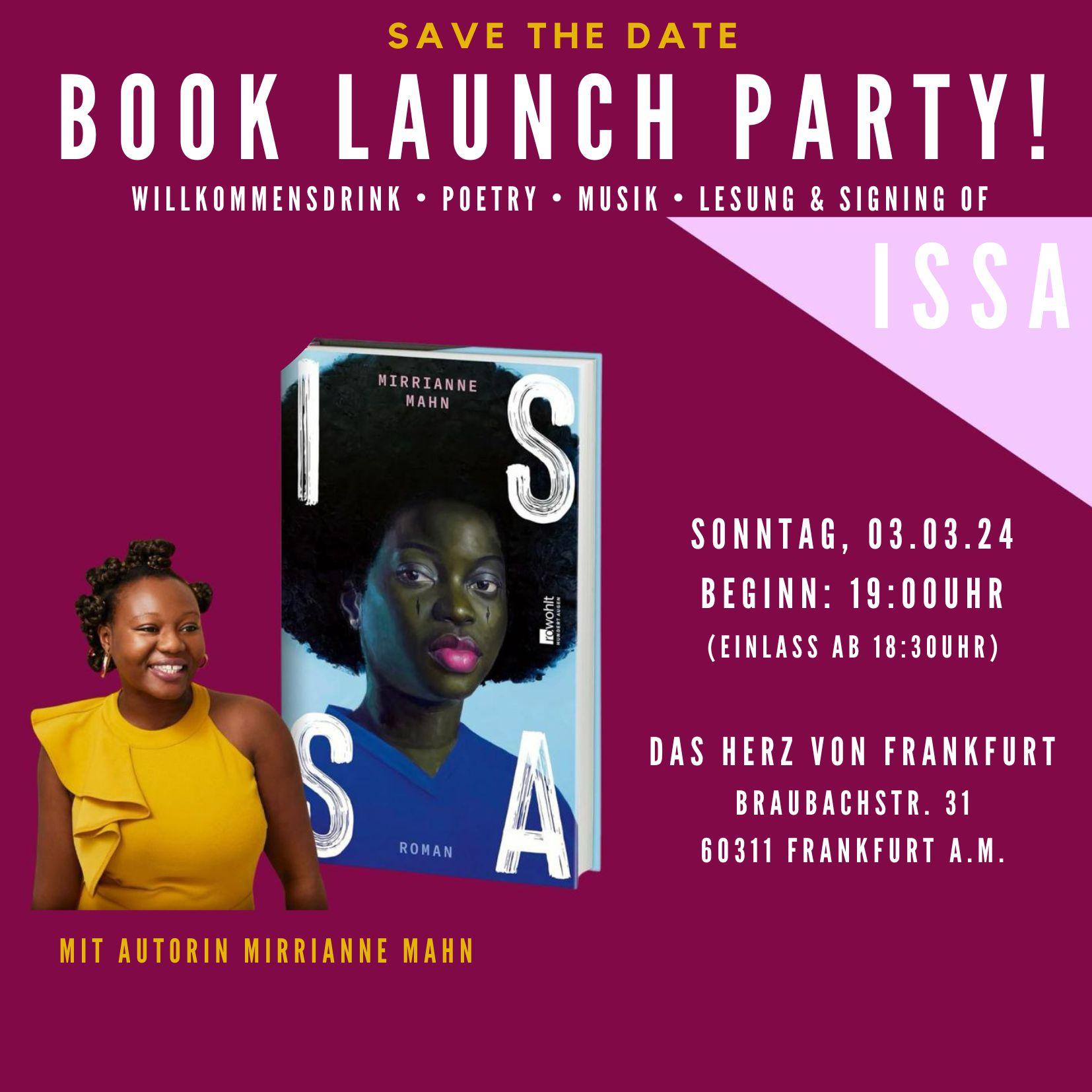 BOOK LAUNCH PARTY! WILLKOMMENSDRINK • POETRY • MUSIK • LESUNG & SIGNING OF ISSA